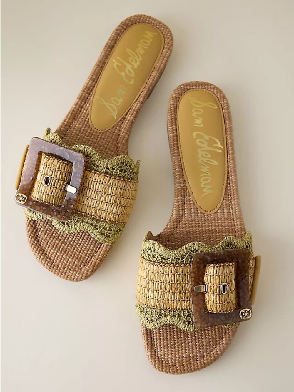 NEW SAM EDELMAN Bambi Slide Tan Woven Slide Sandals with Buckle Size 7